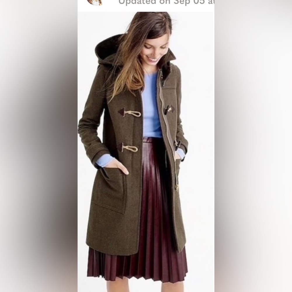 J Crew Melton Wool Hooded Toggle in Olive Size 00